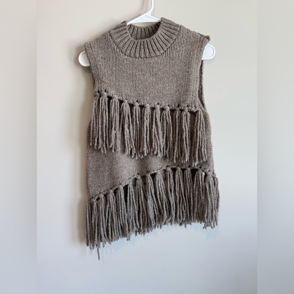Fringed Sleeveless Knit Sweater Vest - Picture 5 of 12